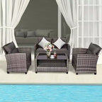 Costway 4tlg./8tlg. Terrassenmöbel-Set aus Polyrattan, Couchtisch, gepolstertes Sofa, Garten, Rasen, Grau