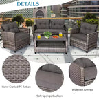 Costway 4tlg./8tlg. Terrassenmöbel-Set aus Polyrattan, Couchtisch, gepolstertes Sofa, Garten, Rasen, Grau