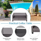 Costway 4tlg./8tlg. Terrassenmöbel-Set aus Polyrattan, Couchtisch, gepolstertes Sofa, Garten, Rasen, Grau