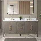 Vanity Art 72 Zoll Badezimmer-Waschtischunterschrank mit Doppelwaschbecken und Kunstmarmorplatte