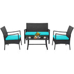 Costway 4-teiliges Terrassen-Rattanmöbel-Set mit gepolsterten Stühlen und Loveseat mit Kaffeetisch für den Garten