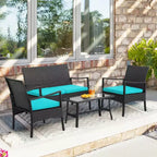 Costway 4-teiliges Terrassen-Rattanmöbel-Set mit gepolsterten Stühlen und Loveseat mit Kaffeetisch für den Garten