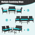 Costway 4-teiliges Terrassen-Rattanmöbel-Set mit gepolsterten Stühlen und Loveseat mit Kaffeetisch für den Garten