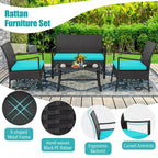 Costway 4-teiliges Terrassen-Rattanmöbel-Set mit gepolsterten Stühlen und Loveseat mit Kaffeetisch für den Garten
