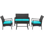 Costway 4-teiliges Terrassen-Rattanmöbel-Set mit gepolsterten Stühlen und Loveseat mit Kaffeetisch für den Garten
