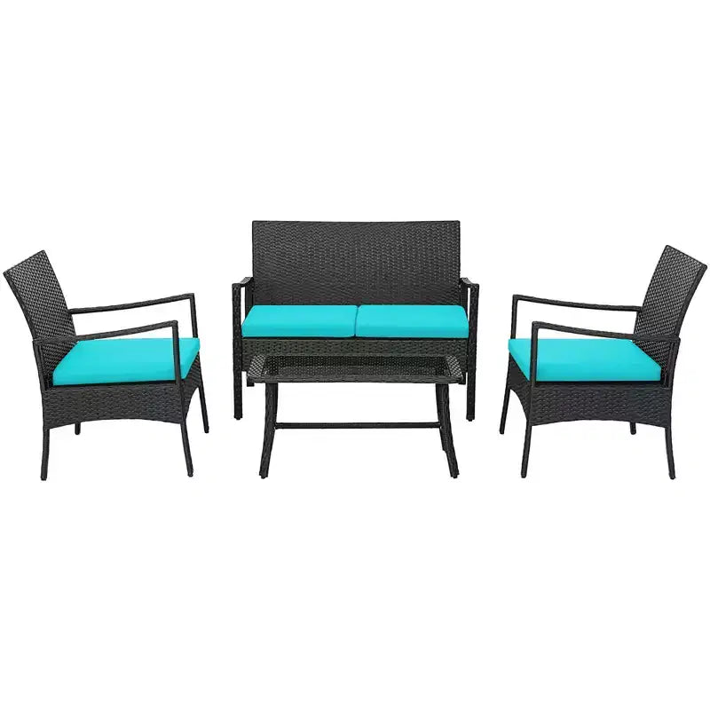 Costway 4-teiliges Terrassen-Rattanmöbel-Set mit gepolsterten Stühlen und Loveseat mit Kaffeetisch für den Garten