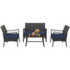 Costway 4PCS Patio Rattan Wicker Furniture Set Cushioned Sofa Armrest Coffee Table Navy
