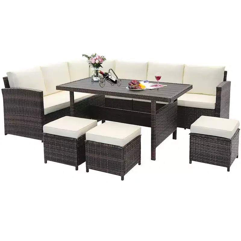 Costway 7-teiliges Terrassenmöbelset Rattan Ecksofa Konversationssofa Couchtisch Veranda