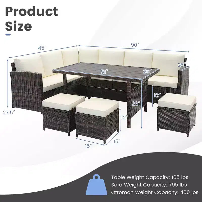 Costway 7-teiliges Terrassenmöbelset Rattan Ecksofa Konversationssofa Couchtisch Veranda