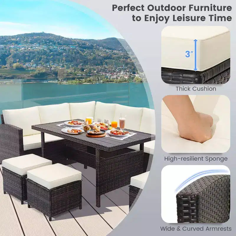 Costway 7-teiliges Terrassenmöbelset Rattan Ecksofa Konversationssofa Couchtisch Veranda