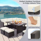 Costway 7-teiliges Terrassenmöbelset Rattan Ecksofa Konversationssofa Couchtisch Veranda
