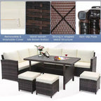 Costway 7-teiliges Terrassenmöbelset Rattan Ecksofa Konversationssofa Couchtisch Veranda