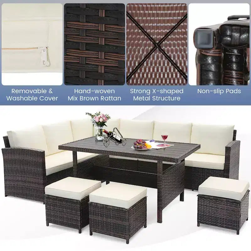 Costway 7-teiliges Terrassenmöbelset Rattan Ecksofa Konversationssofa Couchtisch Veranda