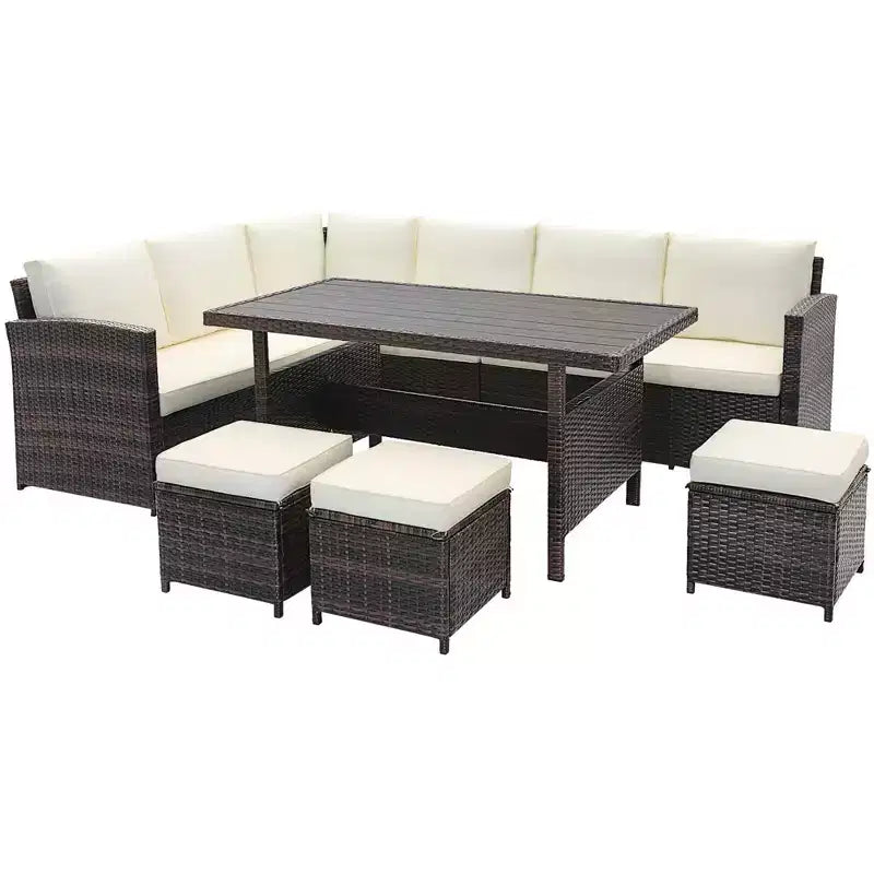 Costway 7-teiliges Terrassenmöbelset Rattan Ecksofa Konversationssofa Couchtisch Veranda