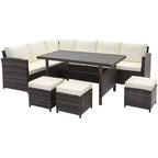 Costway 7-teiliges Terrassenmöbelset Rattan Ecksofa Konversationssofa Couchtisch Veranda