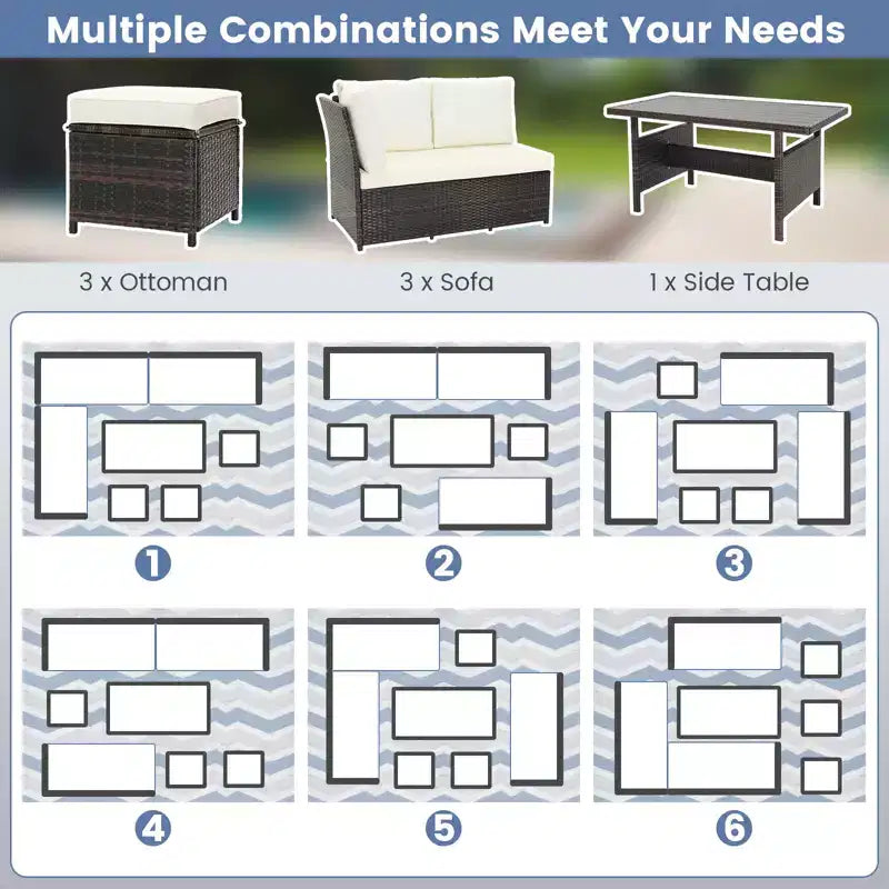 Costway 7-teiliges Terrassenmöbelset Rattan Ecksofa Konversationssofa Couchtisch Veranda