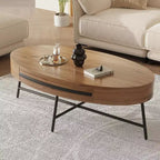 Acekool Ovaler Couchtisch mit Schublade, 120 cm Holz-Ablagetisch mit gekreuzten Metallbeinen, Mid-Century Modern Beistelltisch in Natur & Golden Willow