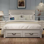 ModernLuxe Bettrahmen für Queensize-/Kingsize-Betten mit hohem Kopfteil, rustikales Holzbettgestell mit 2 Schubladen, LED-Beleuchtung und USB-Anschlüssen
