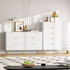 Weiß / Marmor & Holz Kommode mit 5 Schubladen – Geriffelte Platte, für 1 Person