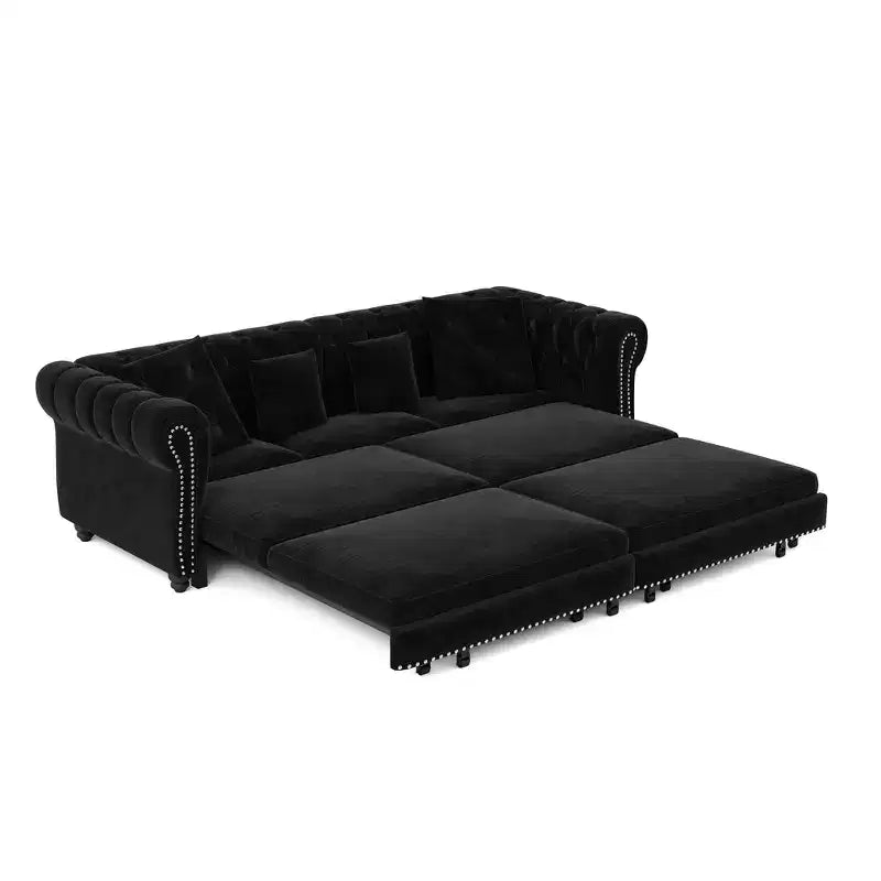 Whisen Velvet 3-in-1 Schlafsofa und wandelbares Schlafsofa im Kingsize-Format mit ausziehbarem Ottomane, getuftetem Design