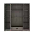 Holz-Kleiderschrank mit 4 Türen, Kleiderstange, 1 Schublade und Ablagefächern