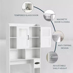 Badezimmerschrank über der Toilette – 171 cm hoher Badezimmer-Organizer im Landhausstil mit verstellbarem Regal und Glastür für Bad und Waschküche