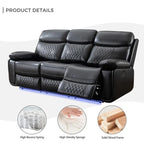 Elektrisches Liegesofa mit kabelloser Ladestation, Leselampe, LED-Beleuchtung für Wohnzimmer, Kunstleder, AC-/USB-Anschluss, Getränkehalter, Schwarz