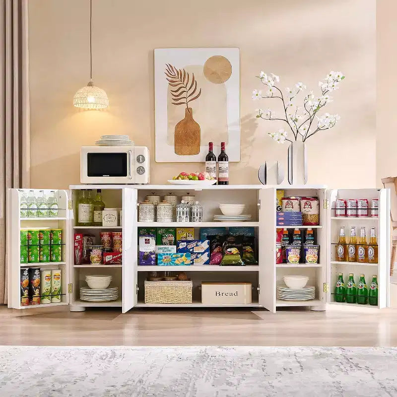 Küchenbuffet Anrichte mit 4 Türen und Regalen, modernes großes Sideboard Buffet Aufbewahrungsschrank, 66 Kaffeebar-Aufbewahrungsschrank