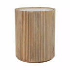 Dekorativer geriffelter Holzbeistelltisch mit Marmorplatte und Stauraum – kleiner Beistelltisch für Schlafzimmer oder Wohnzimmer