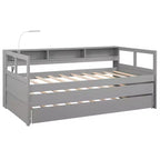 Whisen Twin XL Tagesbett aus Holz mit 2 Ausziehbetten, 3 Staufächern, 1 kostenloser Leuchte und USB-Ladefunktion