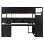 GDFStudio Scott hölzernes Gaming-Hochbett mit Stauraumtreppe, Schreibtisch, Regalen und Lochwand