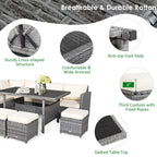 Costway 7-teiliges Terrassen-Essgruppe Rattan-Sofa Couch Ottomane – Details ansehen