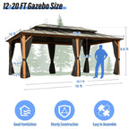 EROMMY Hardtop-Pavillon, Outdoor-Pergola mit Doppeldach & Netzen & Vorhängen, Hochleistungs-Canopy für Terrasse, Garten, Poolparty