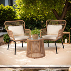 3-teiliges Outdoor-Bistro-Set aus Korbstühlen, witterungsbeständige Rattanmöbel-Sitzgruppe mit Kissen