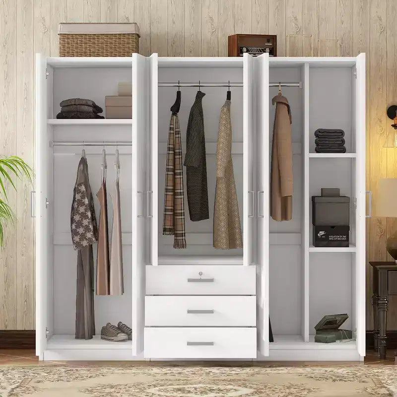 6-türiger Holz-Kleiderschrank mit Schubladen für das Schlafzimmer
