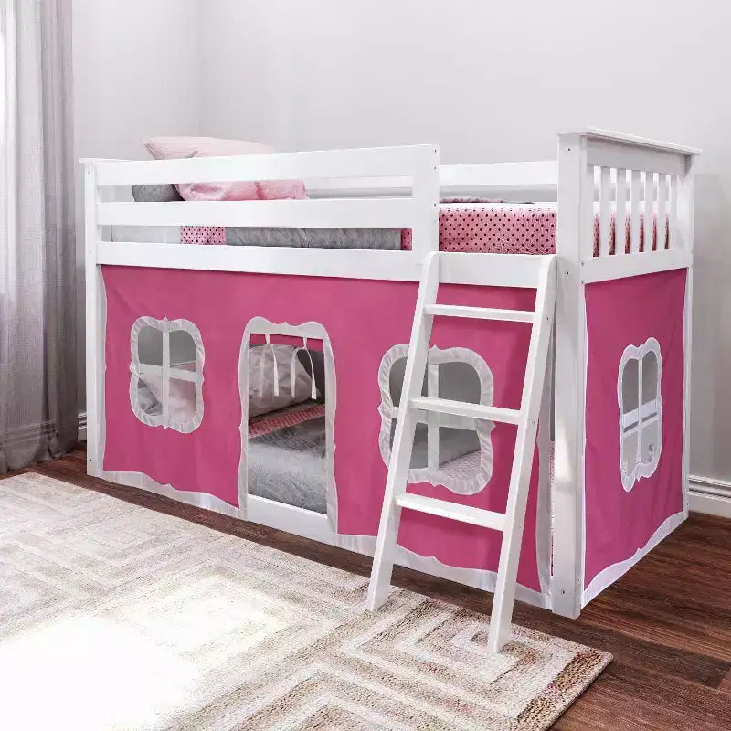 Max & Lily Twin-über-Twin Niedriges Etagenbett mit Vorhängen