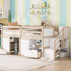 94.6L x 42.3B Massivholz-Hochbett in Twin-Größe mit Treppe, Schublade und Regal, modernes und klares Design