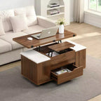 Multifunktionaler moderner Couchtisch mit Hebefunktion, verstecktem Stauraum, 4 Hockern und Rollen, perfekt für moderne Wohnbereiche