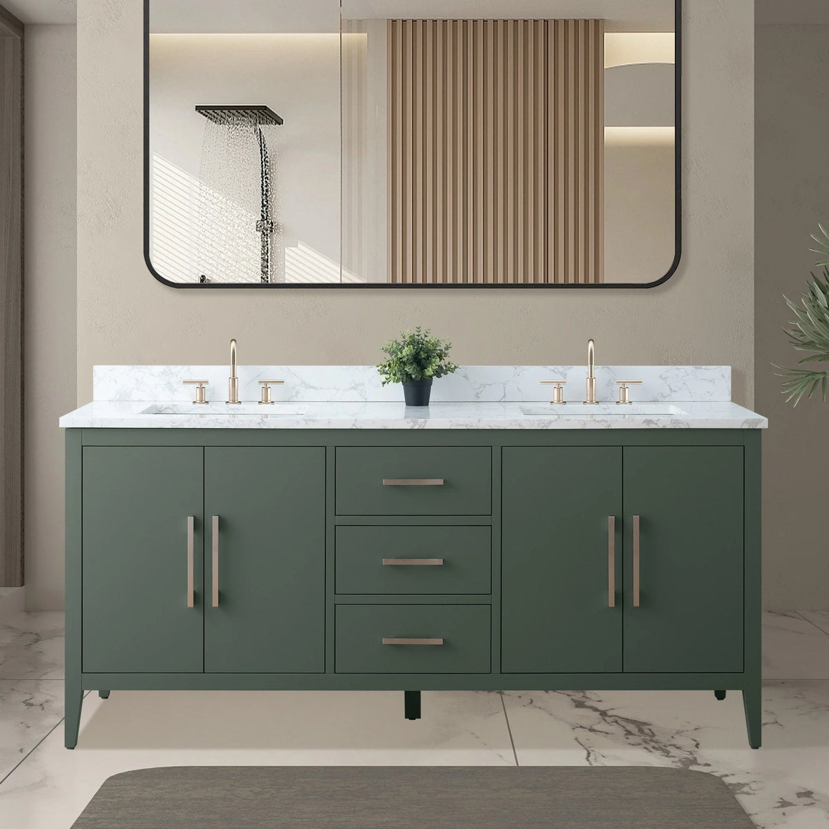 Vanity Art 72 Zoll Badezimmer-Waschtischunterschrank mit Doppelwaschbecken und Kunstmarmorplatte