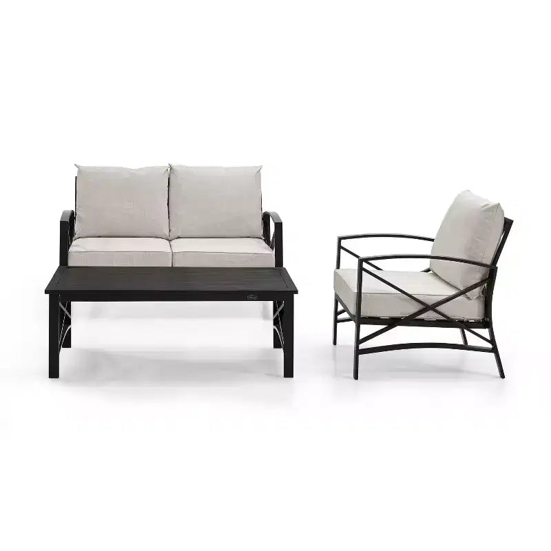 Crosley Kaplan Outdoor-Sitzgruppe, 3-teilig, aus Stahl, mit Zweiersofa, Sessel und Couchtisch