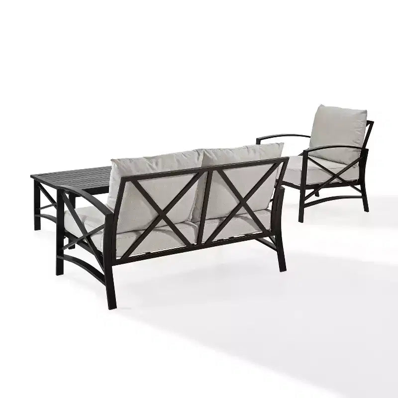 Crosley Kaplan Outdoor-Sitzgruppe, 3-teilig, aus Stahl, mit Zweiersofa, Sessel und Couchtisch