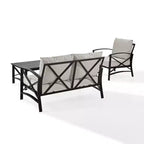 Crosley Kaplan Outdoor-Sitzgruppe, 3-teilig, aus Stahl, mit Zweiersofa, Sessel und Couchtisch