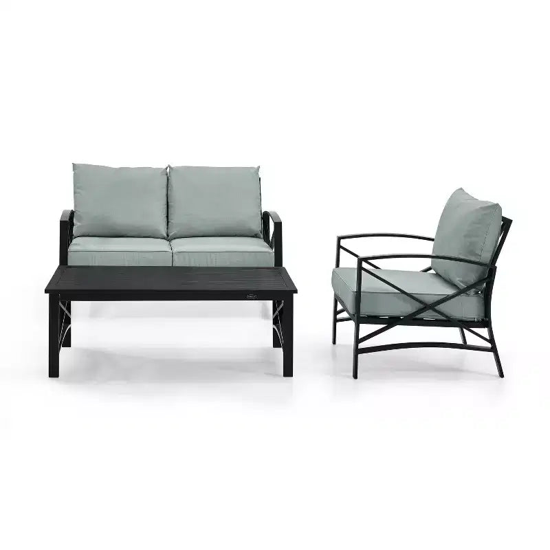 Crosley Kaplan Outdoor-Sitzgruppe, 3-teilig, aus Stahl, mit Zweiersofa, Sessel und Couchtisch