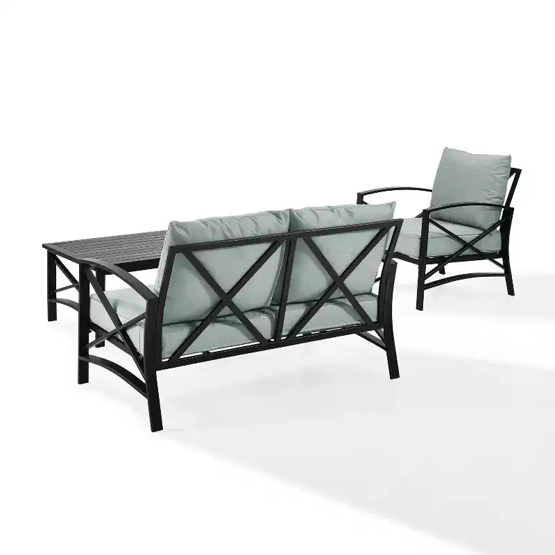 Crosley Kaplan Outdoor-Sitzgruppe, 3-teilig, aus Stahl, mit Zweiersofa, Sessel und Couchtisch