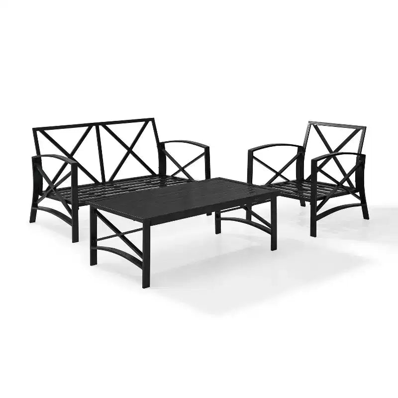 Crosley Kaplan Outdoor-Sitzgruppe, 3-teilig, aus Stahl, mit Zweiersofa, Sessel und Couchtisch