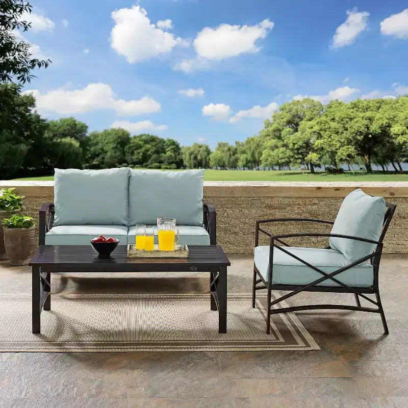 Crosley Kaplan Outdoor-Sitzgruppe, 3-teilig, aus Stahl, mit Zweiersofa, Sessel und Couchtisch