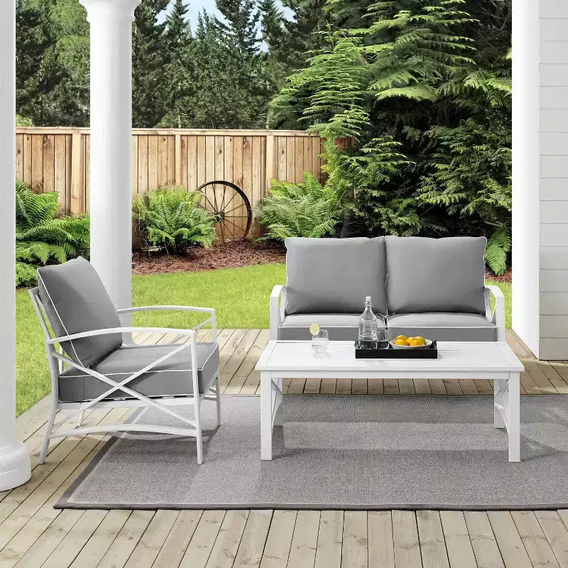 Crosley Kaplan Outdoor-Sitzgruppe, 3-teilig, aus Stahl, mit Zweiersofa, Sessel und Couchtisch
