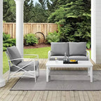 Crosley Kaplan Outdoor-Sitzgruppe, 3-teilig, aus Stahl, mit Zweiersofa, Sessel und Couchtisch