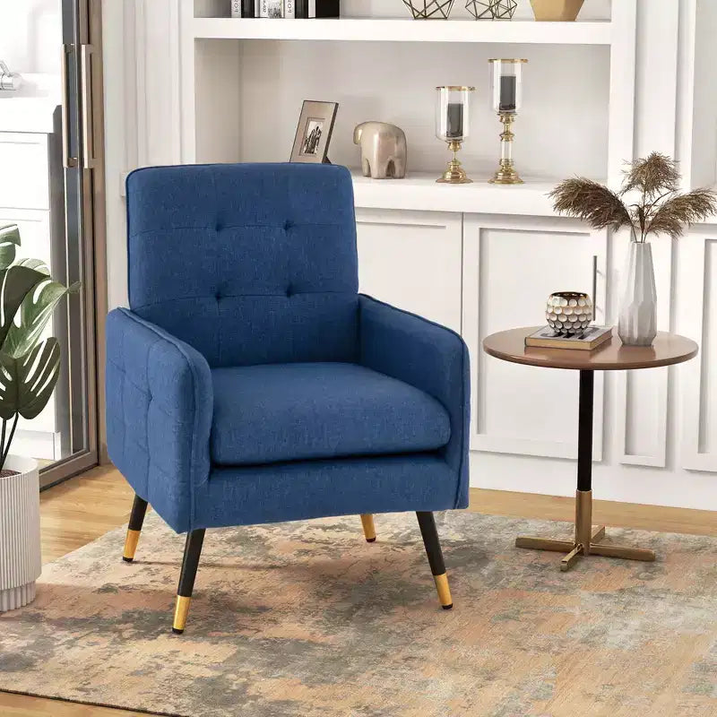 Costway Akzentstuhl aus Leinen Modern Einzelsofa Sessel mit Massiven Metallbeinen Blau/Grau/Weiß