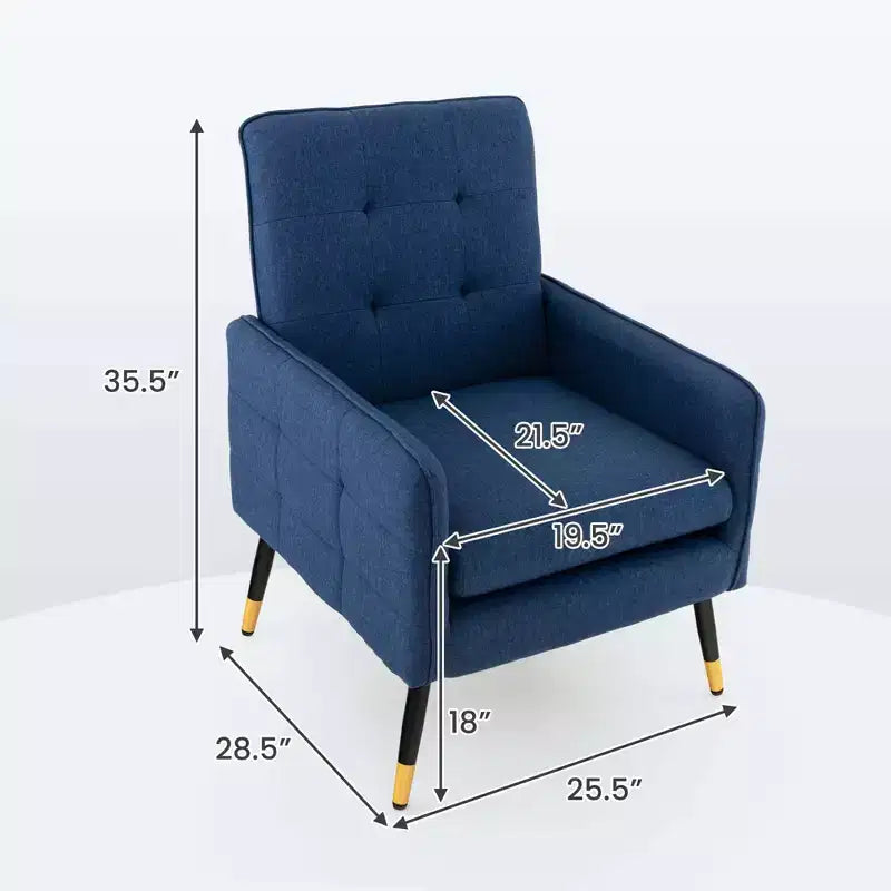 Costway Akzentstuhl aus Leinen Modern Einzelsofa Sessel mit Massiven Metallbeinen Blau/Grau/Weiß